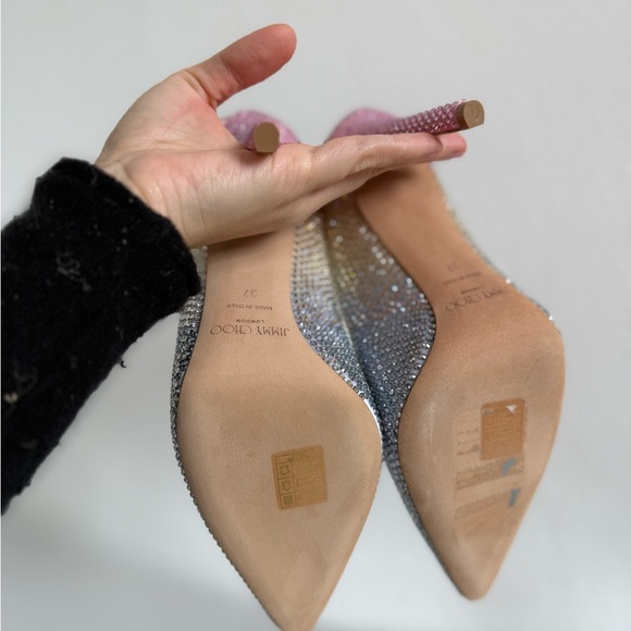 New JIMMY CHOO Romy 100 Leather Embellished Pumps $1,595 37 - Picture 15 of 16